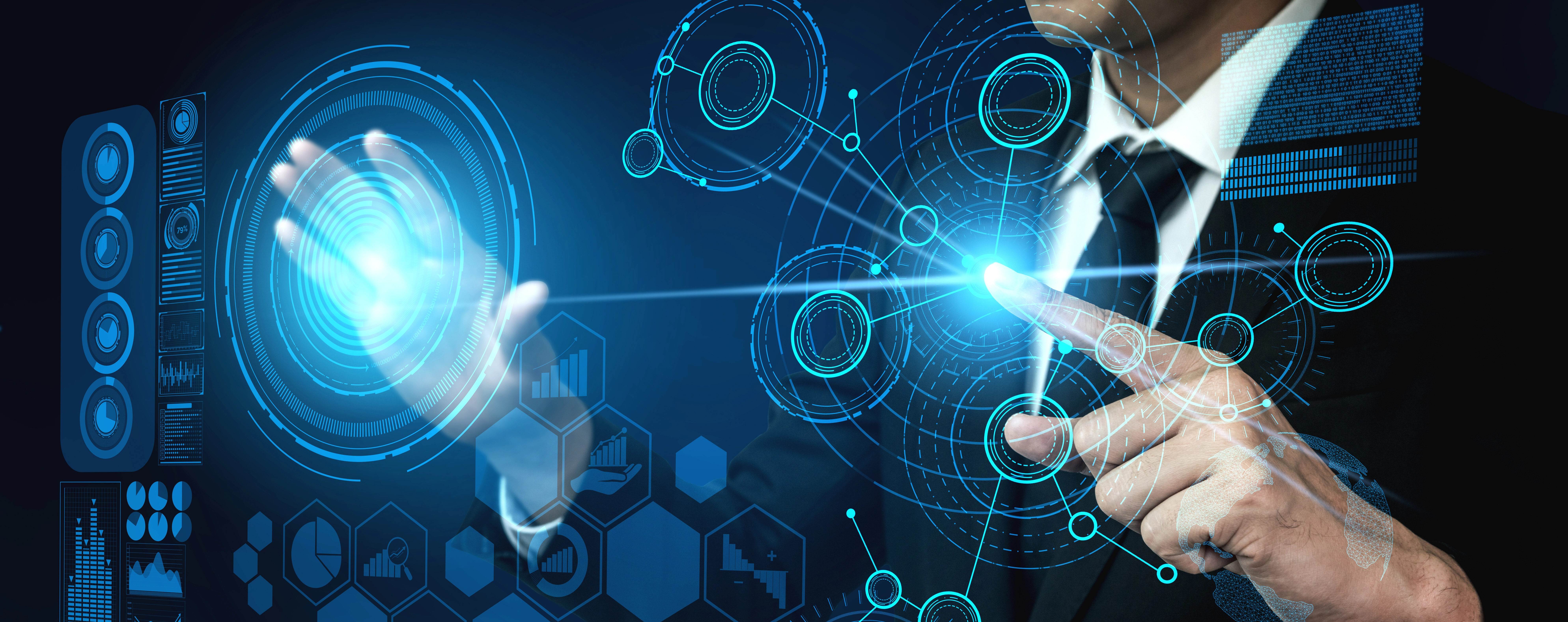 Businessman manipulating digital interface in a Ponzi scheme fintech scam in the UK